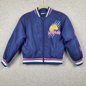 Def Leppard Jacket Kids 10/12 Blue Bomber Leopard Graphic Rock Band Insulated